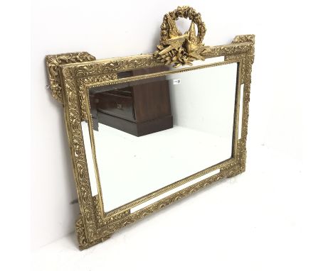 Rectangular classical gilt wall mirror with bird pediment, W109cm x H96cm - Condition Report 