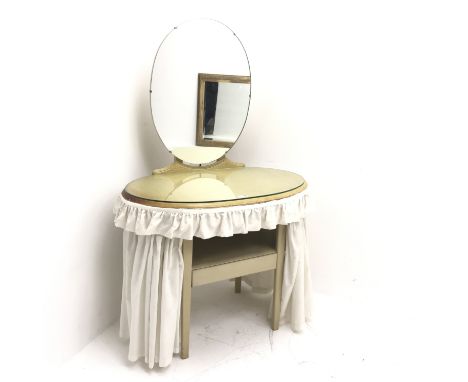 Vintage oak dressing table, raised back with oval mirror, single drawer, W85cm, H137cm, D52cm - Condition Report 