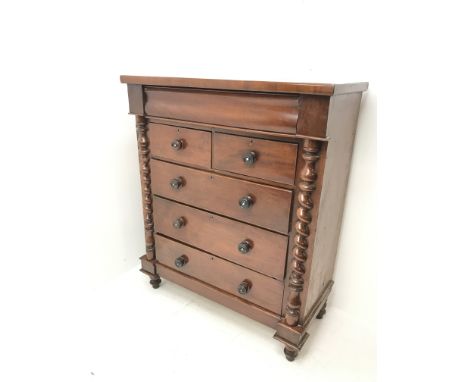 Victorian mahogany Scotch chest fitted with frieze drawer above two short and three long drawers, W112cm, D53cm, H137cm - Con