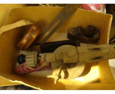Selection of vintage tools including Chesterman reel tape
