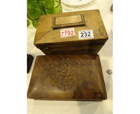 Rosewood tea caddy and a carved box