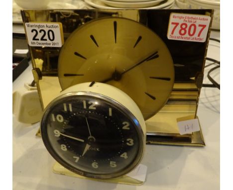 Gamalex England electic mantel clock brass with mirror surround also vintage alarm clock