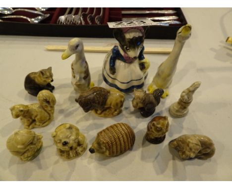 13 miniature ceramic animals including Wade whimsies