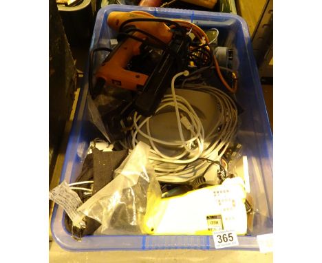 Box of mixed tools including electric staplers