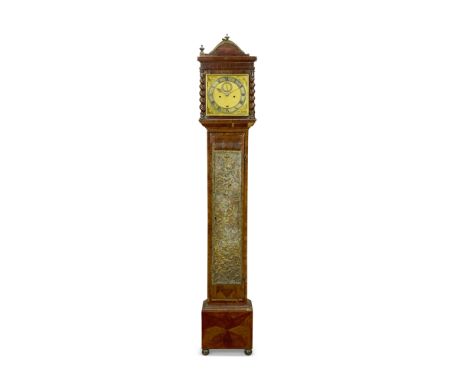 An interesting late 17th century walnut oyster veneered parquetry longcase clockHenry Jones in the TempleThe case with rising