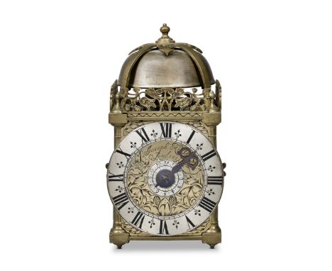 A rare late 17th century English miniature brass lantern alarm timepiece with verge escapementJoseph Knibb, LondonSurmounted 