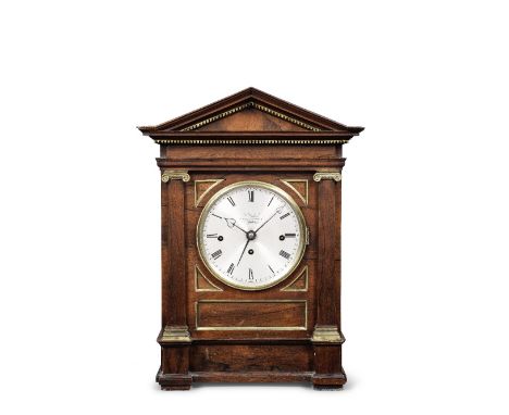 A good mid 19th century brass-mounted rosewood architectural, quarter chiming table clock with alarmJ. Walker, Princes St., L