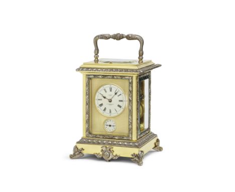A good late 19th century French gilt and silvered brass grande sonnerie striking carriage clockRetailed by P. White, 30 Cocks