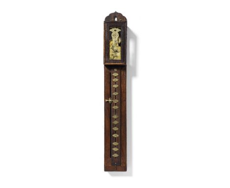 A 19th century Japanese Shaku-Dokei pillar timepieceThe hardwood case with shaped top and (rebuilt) hood over a long trunk wi