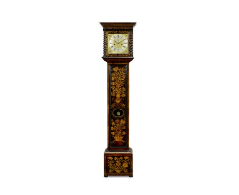 A late 17th century marquetry inlaid walnut and ebonised longcase clock with ten inch dialRichard Baker, LondonThe hood with 