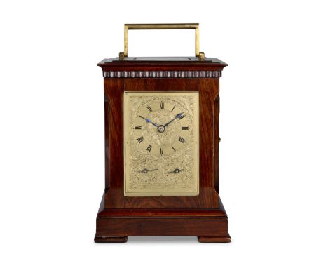 A rare mid 19th century rosewood striking carriage/travelling clockGeorge Wadham, Bath Surmounted by a lacquered brass handle