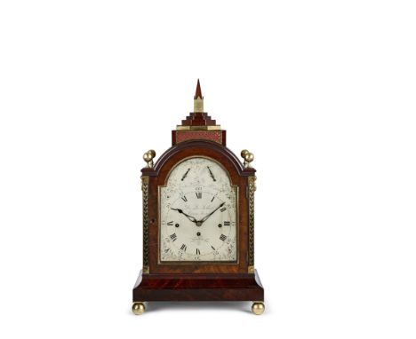 A good late 18th century brass inlaid mahogany six-tune musical table clockDe la Salle, Cannon Street, LondonSurmounted by a 