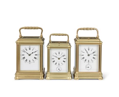A good late 19th century French gorge cased bell-striking grande sonnerie carriage clockJacot.  No.1766. The rippled handle o
