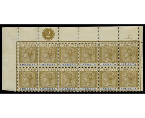 1889-93 1p bistre and ultramarine (SG 31), the complete four vertical row from the right of the sheet (4 x 10), also complete