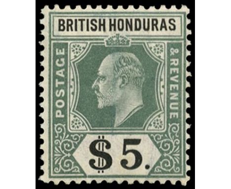 1904-07 $5 grey-green and black (SG 93), centred a little to right, a very light gum tone spot, very lightly hinged large par