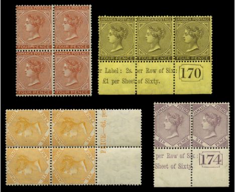 1905-11 Queen Victoria' selection comprising 3d olive-green upper left block of four, 3d sage-green lower marginal horizontal