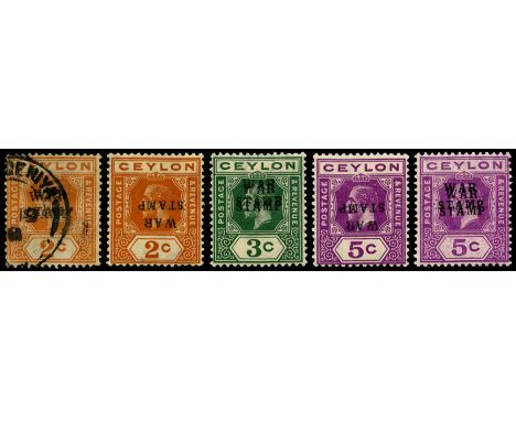 1918-19 2c brown-orange, 3c deep green and 5c bright magenta overprinted 'WAR STAMP' (type 54), each with Double overprint al