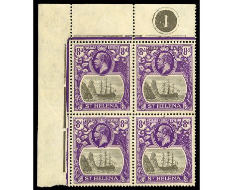 1922-37 Watermark multi script 'CA' 8d grey and bright violet,  upper left corner block of four showing control '1' in top ma