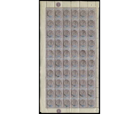 1897 Diamond Jubilee 2½d dull mauve and blue (SG 11), complete left pane of sixty (6 x 10) with margins all round and plate n