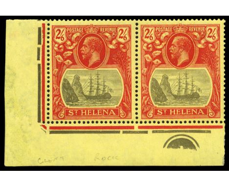 1922-37 Watermark multi script 'CA' 2s6s grey and red/yellow, lower left corner horizontal pair, the left stamp variety Cleft