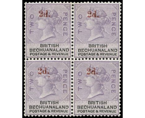 1888 (Sept-Nov) 2d on 2d lilac and black (SG 23), block of four, the lower left stamp light diagonal crease, the top pair ver