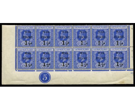 1917 (26 Feb) 1½d (type 15) on 2½d deep blue lower left corner block of twelve ( 6 x 2) with varieties No fraction bar, pos 9