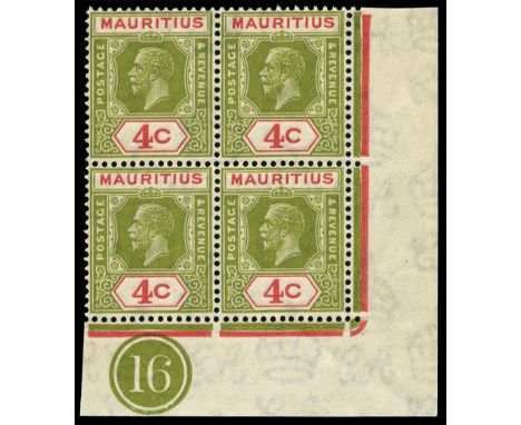 1921-34 4c sage-green and carmine, die II lower right corner block of four, the upper right stamp variety Open 'C', pos. 9/6 