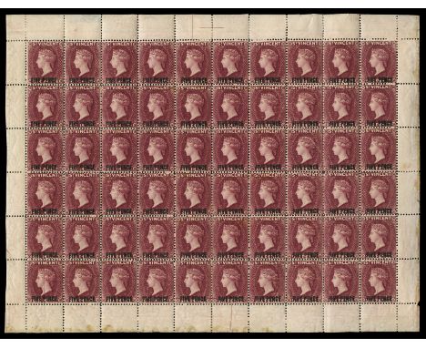 1893-94 'FIVE PENCE' (type 12) on 6d lake, complete sheet of 60, with variety Short 'F' pos. 5/1 (SG 60b/d), small 'scratch' 