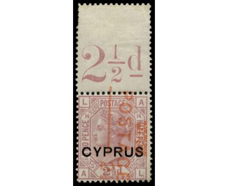 1880 2½d rosy mauve, plate 14, lettered 'AL', upper marginal with '2½d' value indicator, exceptionally with the red '(Crown)/