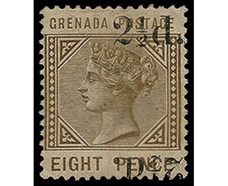 1888-91 2½d (type 20) surcharge on 8d grey-brown, variety 'Surcharge double one inverted' (SG 47d), light bend at lower right