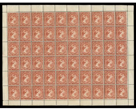1891-1902 1d Venetian red with watermark reversed (SG 22a), complete sheet of sixty (10 x 6) a few perf splits (one hinge rei