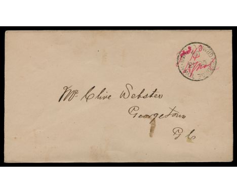 Manuscript Provisionals: 1908 October 13 locally addressed envelope with 'GEORGE TOWN GRAND CAYMAN' cds, overwritten with m/s