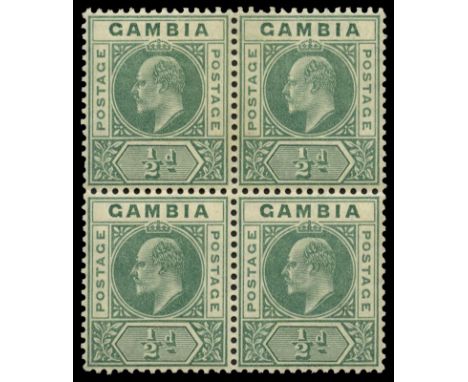 1904-06 ½d green block of four, the upper right stamp variety Dented frame, pos. 1/6 from the left pane (SG 57/a), very light