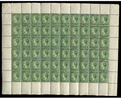 1885-93 ½d deep green (SG 47a), complete sheet of sixty  (10 x 6) showing fourth column with wmk lines only (from junction of