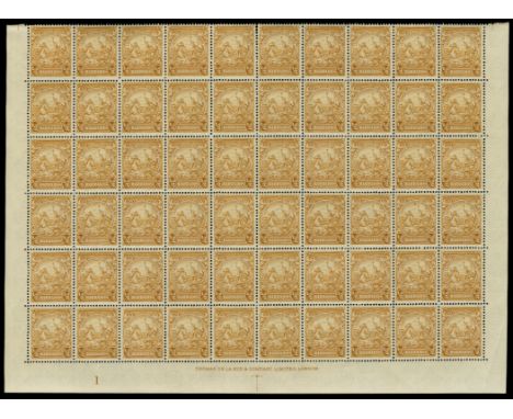 1938-47 ½d yellow-bistre lower marginal block sixty (10 x 6), the 4th stamp of the sixth row variety Recut line, pos. 10/6 (S