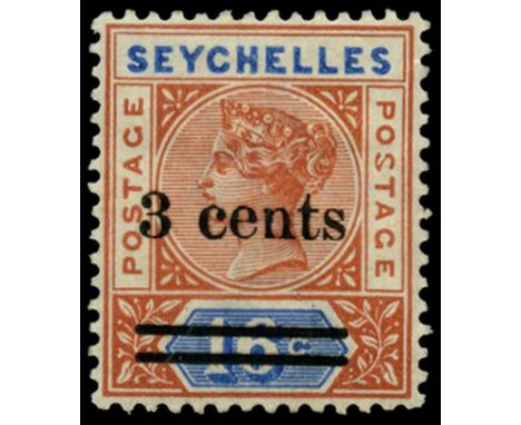 1901 3c surcharge (type 5) on 16c chestnut and ultramarine variety Malformed 'S' pos. 7/3 (SG 38d), a light bend and a little