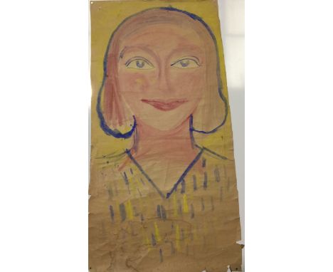 Miroslav Tichý (1926 - 2011) Untitled portrait, probably circa 1960s. Watercolour on paper. 68.5 x 119.5cm (27" x 47"). Rolle