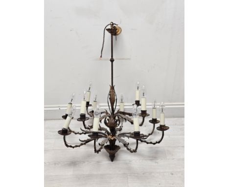 A contemporary metal twelve branch chandelier of naturalistic form. H.57 W.62 D.62cm. 