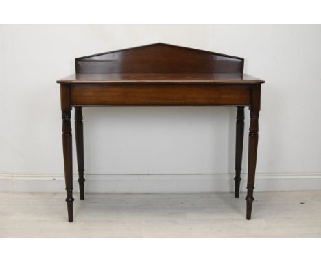 Console table, mid 19th century mahogany on turned supports. H.98 W.102 D.42cm. (Some damage as seen). 