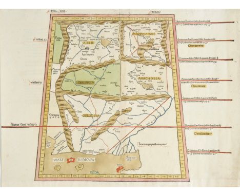 Pakistan. Ptolemy (Claudius & Holle Lienhart), published Ulm, [1482 - 1486], woodcut map of modern day Pakistan and Afganista