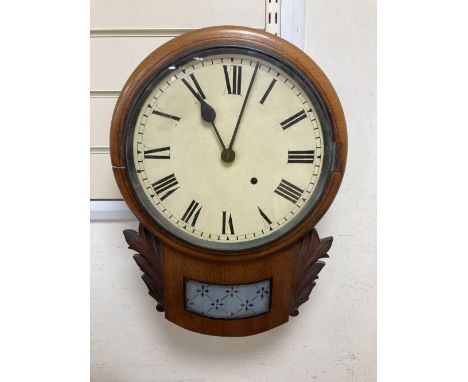 A Victorian mahogany drop-dial wall clock, 28cm dial, timepiece movement