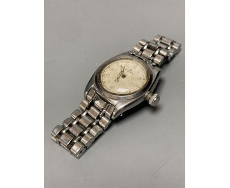 A gentleman's 1930's/1940's? stainless steel mid size Rolex manual wind wrist watch, with signed Ultra Prima movement, case d