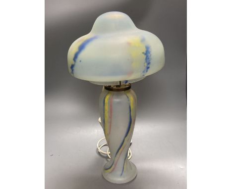 An Sabino Verrier d'art marbled glass mushroom lamp, script signature underside, overall 53cm