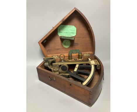 A 19th century ebony and brass sextant by Crichton Bros, Billiter St, London, with ivory scale