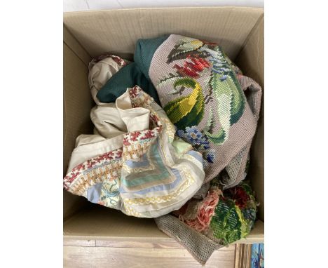 A floral tapestry apron piece, together with a further patchwork cover (2)