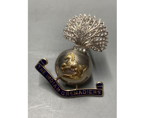 A paste and enamel set yellow and white metal 'The Indian Grenadiers' brooch, 44mm.