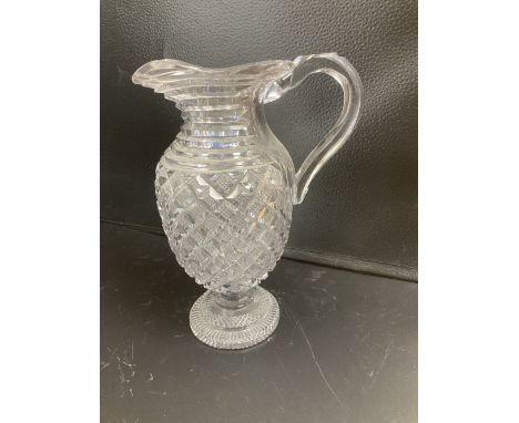 A George IV step and hobnail cut glass ewer, c.1830, 26cm, crack to handleCONDITION: Andrew Rudebeck collection.
