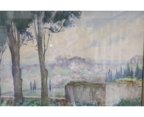 Alice K H Weld, watercolour, Italianate vista, signed