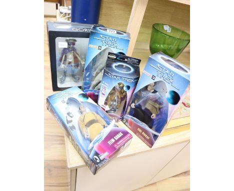 Star Trek - Playmates - four action figures and Gorillaz - Kid Robot - action figure, all boxed (Gorillaz in unopened box)