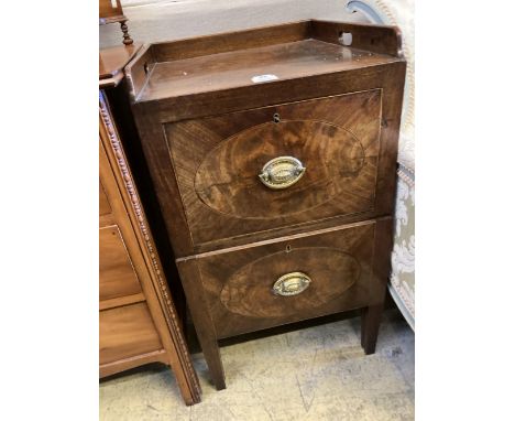 A George III mahogany tray top commode, width 46cm, depth 48cm, height 82cmCONDITION: The top is stained and marked in severa